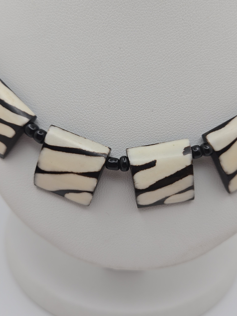 Handcrafted Zebra-Stripe Statement Necklace - Black & Cream